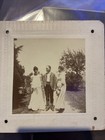 Antique Edwardian Outdoor Photo Man & Two Women Summer Dresses Garden Snapshot