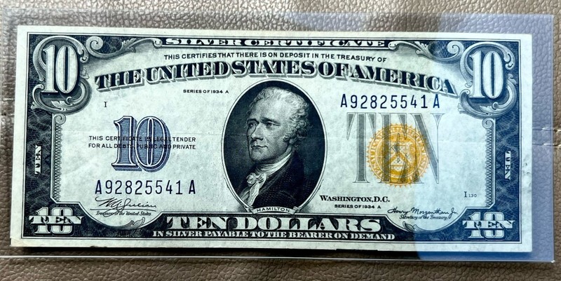 1934 A $10 (XF+)North Africa Yellow Seal WWII Emergency Issue Silver Certificate