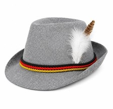 German Oktoberfest Alpine Felt Fedora - Grey Bavarian Swiss Feather Hat