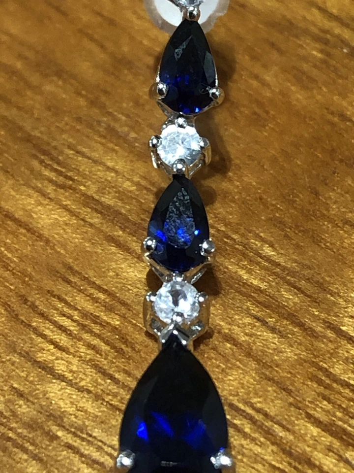 Blue And White Sapphire Earrings-10k White Gold - Image 2 of 4