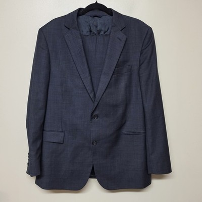 Brooks Brothers 1818 Regent Suit 43R 37W Blue Windowpane Italy Wool E. Thomas
