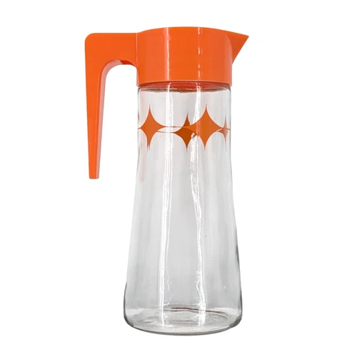 VTG Anchor Hocking Orange Starburst Diamond Pattern Glass Tang Juice Pitcher MCM