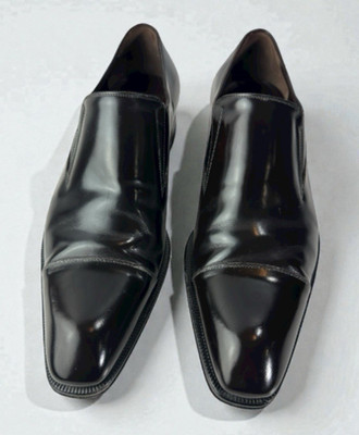 Caporicci Made in Italy Black Leather Cap-Toe Slip-On Dress Shoes Men s 8.5 G