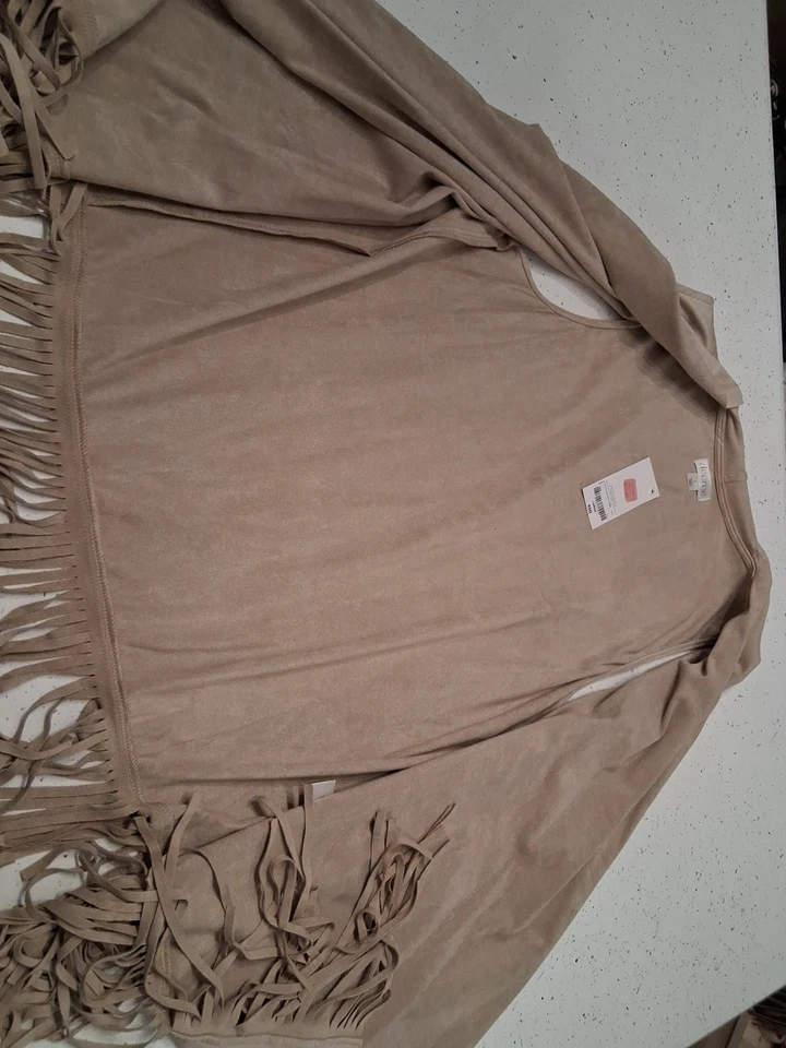 New Decree Faux Leather Suede Fringe Vest Womens Large Tan Hippie Boho Western - Image 4 of 4