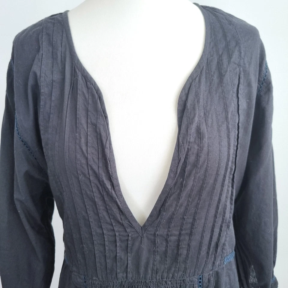 Vestido Day Birger et Mikkelsen Reino Unido 12 Negro 100% Algodón Boho Informal Profundo Bolsillos en V Foto 2 de 4