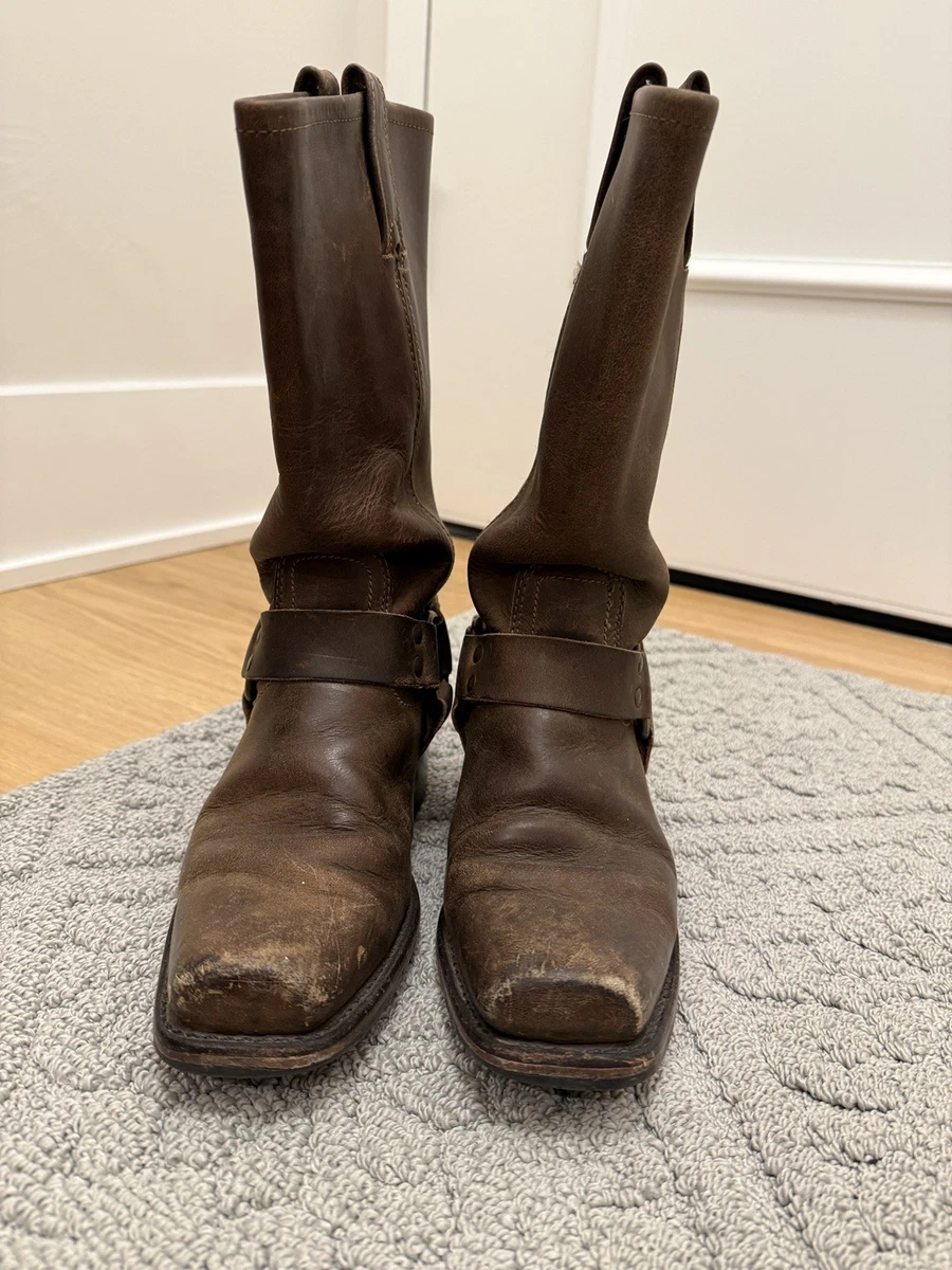 Vintage Frye distressed black leather harness boots size 8.5d Vintage Frye Black Leather Biker Motorcycle Riding Harness  main image 3