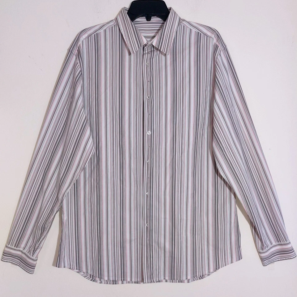 Camisa de vestir gris manga larga con botones a rayas talla L ELIE TAHARI para hombre usada en excelente estado Foto 3 de 4