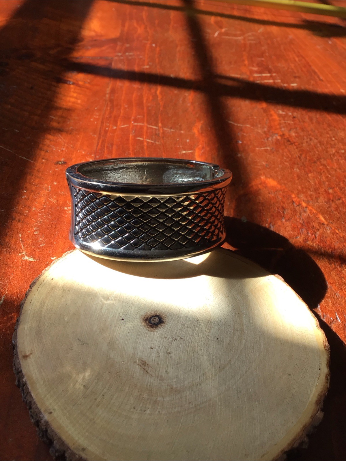 Silver Statement Hinged Cuff Bracelet Vintage Cro… - image 1