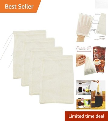 Natural Cotton Fine Mesh Filter Bags - 4 Pack X-Small for Eco-Friendly Kitchen