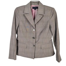 Evan-Picone Suit Womens Grey Pink Glen Plaid 3 Button Blazer Jacket Size 10
