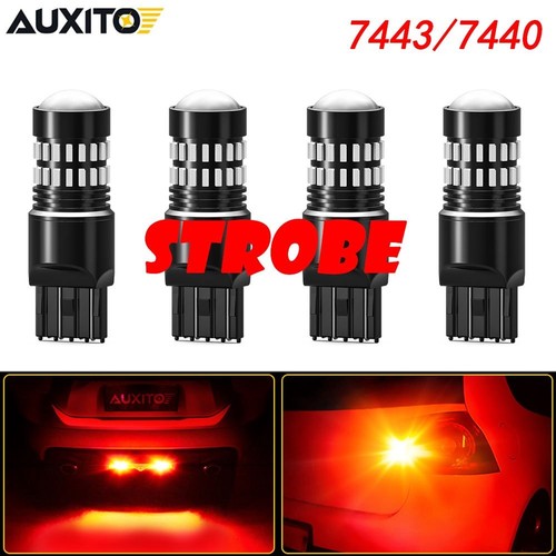 Syneticusa 7443 Red LED Strobe Blinking Brake Tail Light Bulbs (2-Pack, 12V)