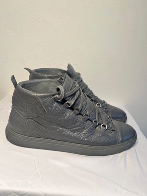 Balenciaga Arena Gray Men 12 45 Leather High Top Sneakers 