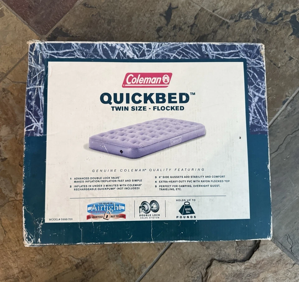 New Coleman Flocked Quickbed Twin Air mattress - 71” x 37.25”x 6” & foot pump  - Image 2 of 4
