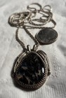 Vtg Navajo Sterling Moss Feather Pendant Necklace Signed HJU — photo 1