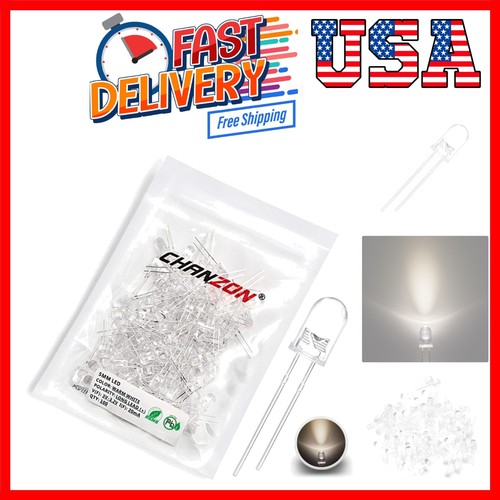 100 pcs 5mm Warm White LED Diode Lights Clear Round Transparent DC 3V ...