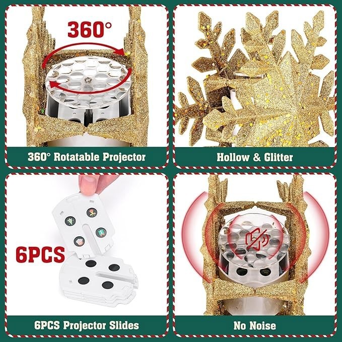 Christmas Tree Topper Projector Snowflake Christmas Star Tree 6 Projection Mode