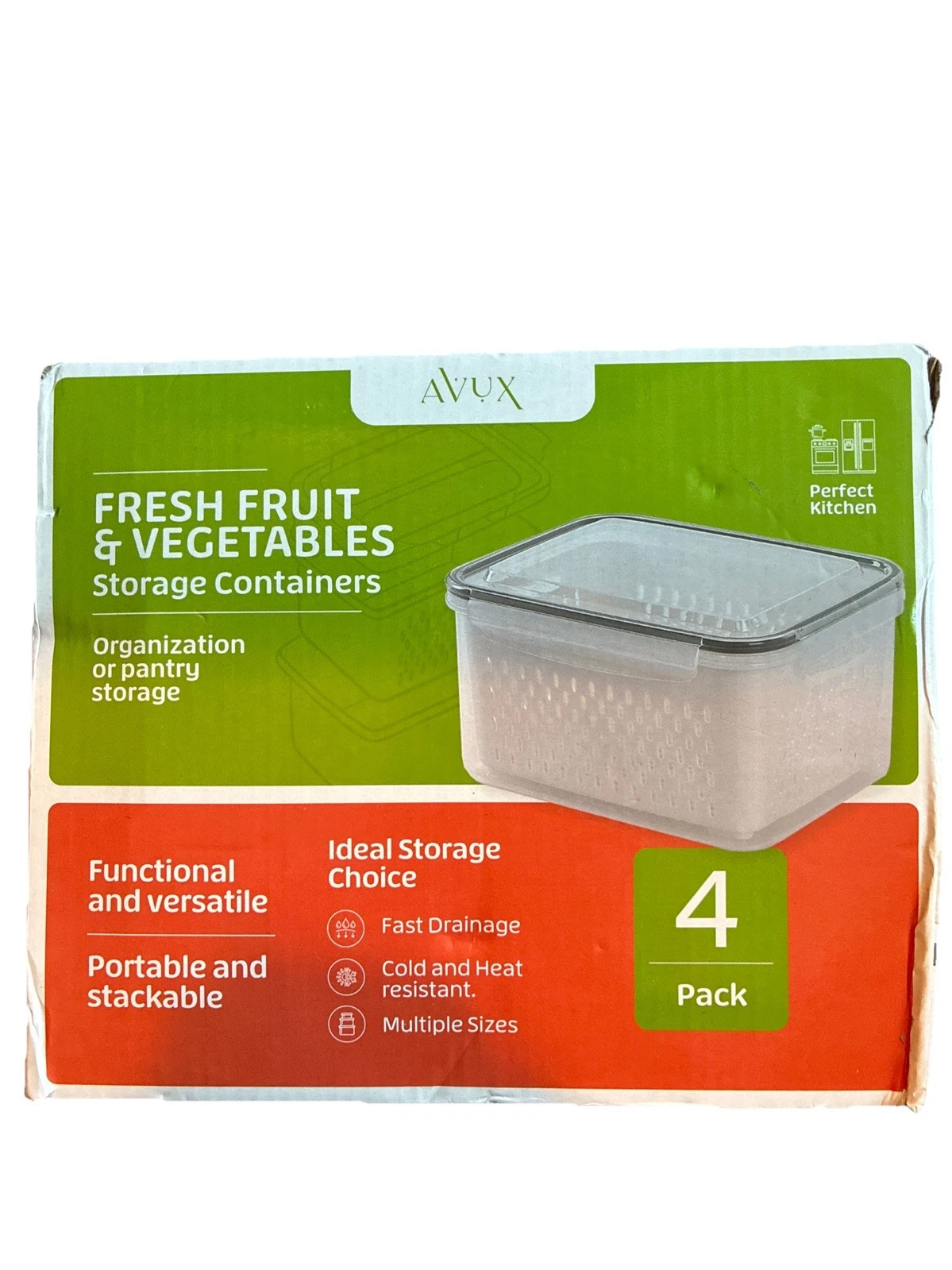 Set of 4 fruit and vegetable storage containers with lids and removable filters