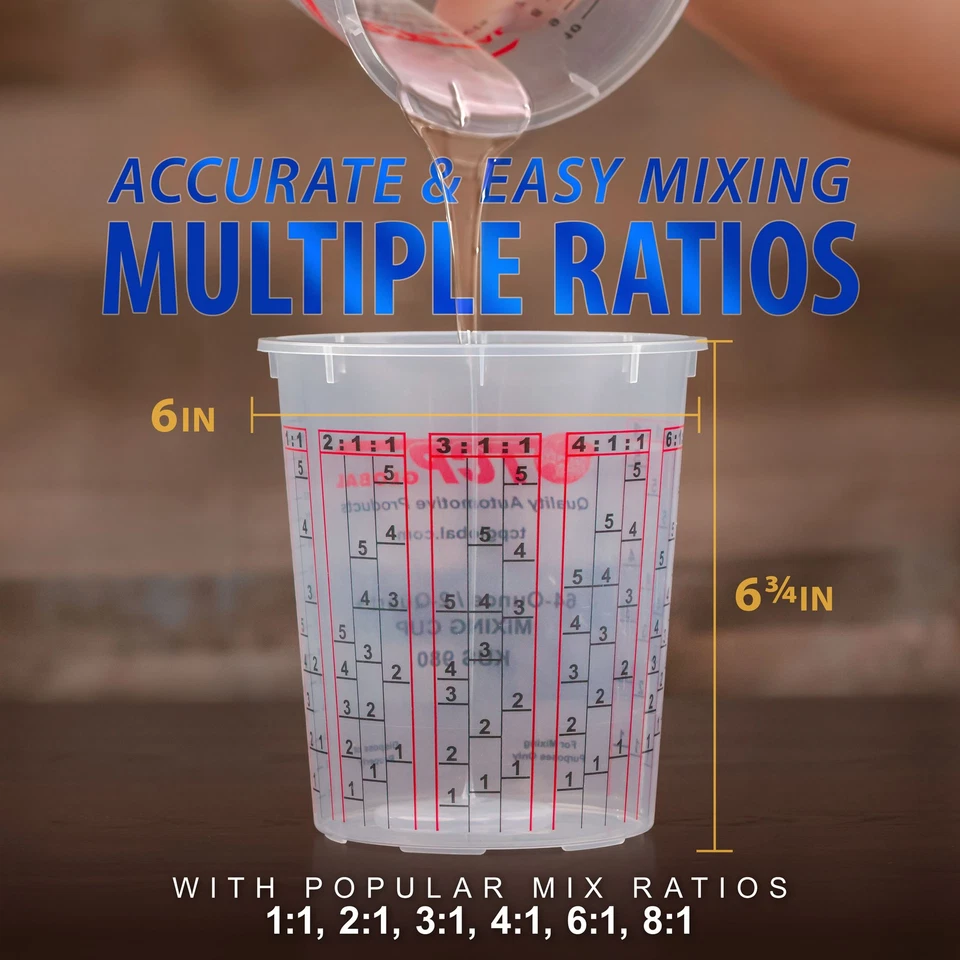 64-Ounce (2 Quart) Paint & Epoxy Mixing Cup Calibrated Ratios - Pack of 12 Cups - Изображение 3 из 4