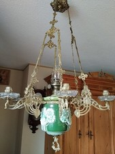 Originale Jugendstil-Petroleum-H&auml;ngelampe 6-armig sowie 6 Kerzen