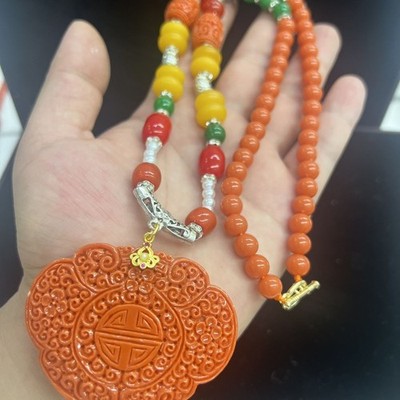 New Natural Coral Organic Gemstone Ruyi Cloud Sweater Chain Necklace Amulet