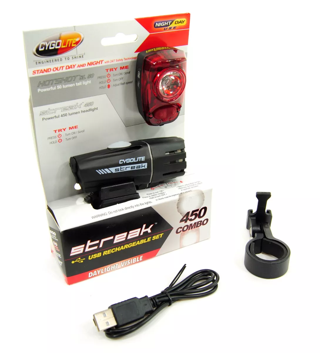 Cygolite Streak 450 Bicycle Headlight and Hotshot SL 50 Taillight