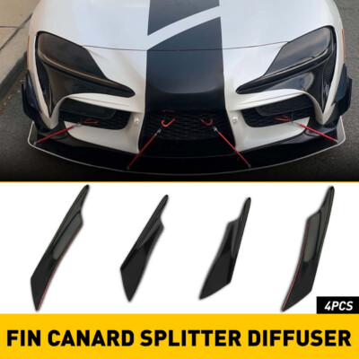 Glossy Black Front Bumper Canards Diffuser Lip Splitter Fins For Universal Car V
