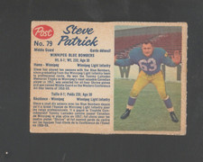 1962 Post Canadian Football Card #79 Steve Patrick-Winnepeg Blue Bombers Vg Ex 1962 Post Canadian Football Card #79 Steve Patrick-Winnepeg Blue Bombers Vg Ex
