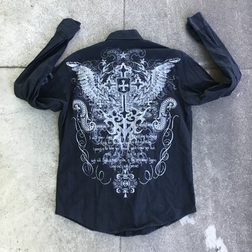 Vintage Helix Button Down Graphic Grunge Shirt Men Large Black Cross - Picture 12 of 12