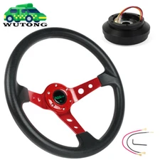 14" RED Deep Dish Steering Wheel w/ Hub Adapter Kit 174H For Ford Mustang 84-04