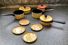 Vintage Yellow Mushrooms Child  s Kitchen Pots/ Pans/ Dishes Aluminum Set Of 13