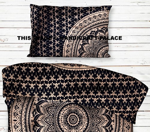 Indian Black & Gold Mandala Comforter Blanket Duvet Quilt Cover With Pillow Case - Picture 3 of 4