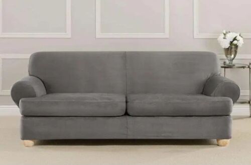 Ultimate Stretch Suede 3 Piece Box Sofa Slipcover in Slate Gray - Afbeelding 1 van 6