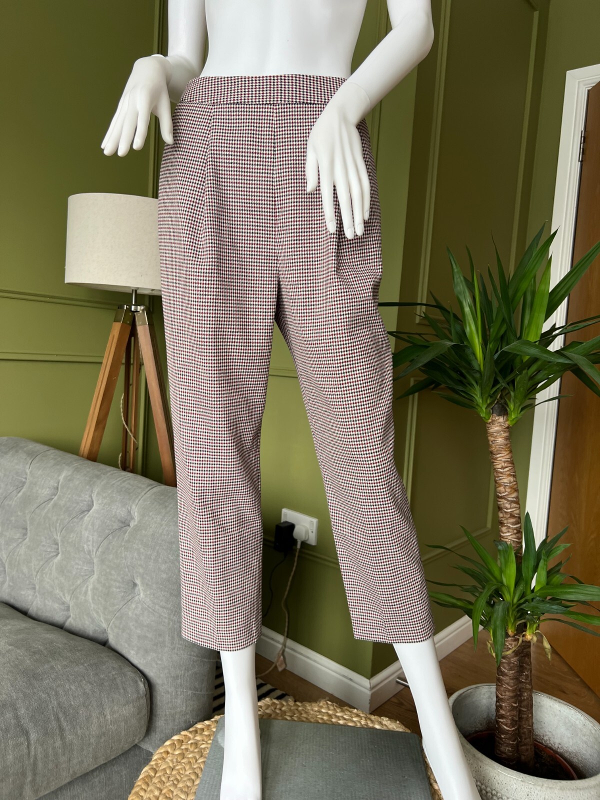 Whistles Women's Trousers UK10 EU 38 check houndstooth smart casual work office