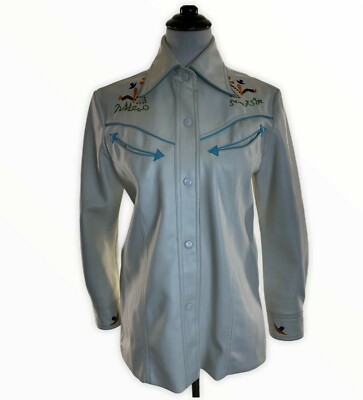 Vintage 70s  LADY CAPRICE Jacket White Western Embroidered Arrowhead Pockets  M