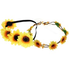 2PCS Wedding Festivals Floral Hair Band Adjustable Ribbon Sunflower Headband