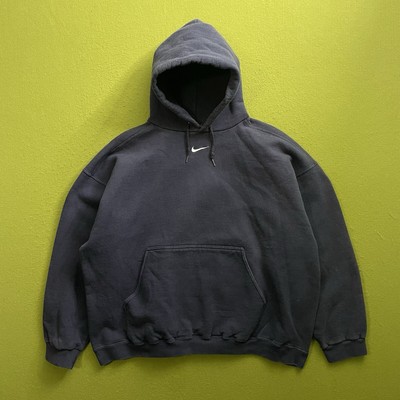 Vintage XXL Nike Center Swoosh Hoodie Navy Hooded Sweatshirt USA 