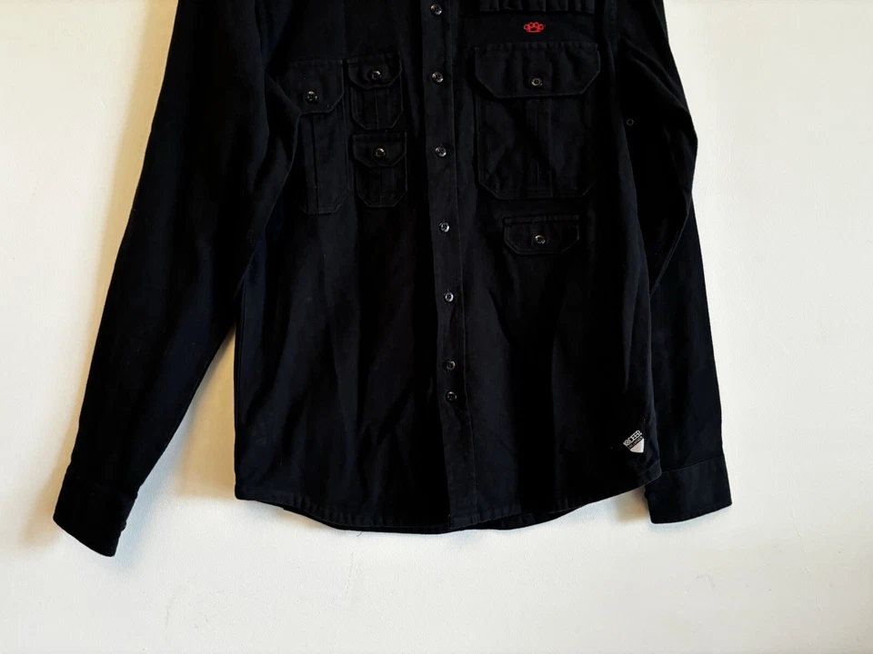 10. DEEP Mens Shirt Size Small Black Utility Button Up Hidden Pockets Tactical - Image 2 of 4