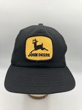 Vintage John Deere Black Mesh Cap Hat Adjustable Yellow Patch