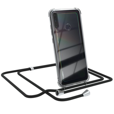 Für Huawei P40 Lite E Handyhülle zum Umhängen Kordel Tasche Kette Case Schwarz