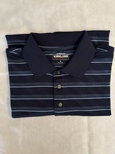 Men  s Kirkland Signature Blue Striped Performance Golf Polo Shirt Size Medium
