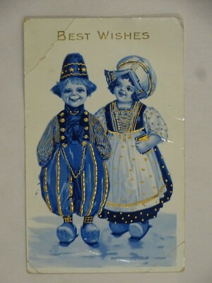 1915 Best Wishes Postcard Gold Trim Monmouth IL Mrs. Johnson Robins IA Germany
