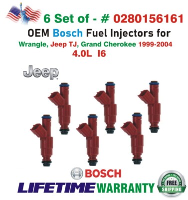 GENUINE Bosch set of 6 Fuel Injectors for 1999-2004 Jeep 4.0L I6 #0280156161