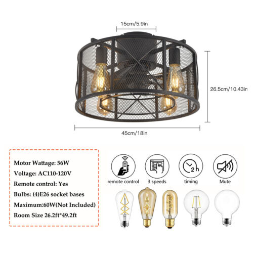 Farmhouse Caged Ceiling Fan Light 3Speed Metal Pendant Lamp w/Remote Control! - Picture 4 of 15