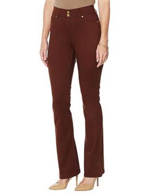 IMAN Global Chic Cocoa Brown Stretch 360 Slim Boot-Cut Jean Average New