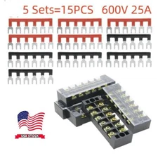 6 Position Double Row 5 Sets 600V 25A Screw Terminal Barrier Strip Block W/cover