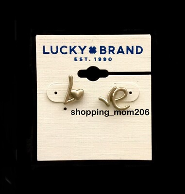 Lucky Brand Antique Gold Tone  Love  Stud Earrings