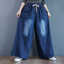 Women Casual Wide Leg Jeans High Waist Baggy Denim Long Pants Trousers Loose