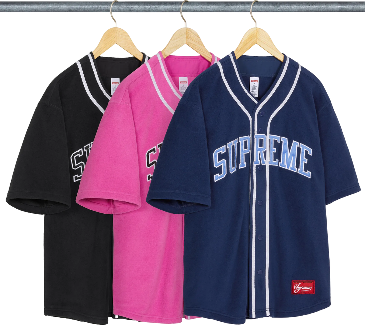 トップス Supreme Polartec Baseball Jersey Supreme Polartec Baseball Jersey Black Navy Pink 3colors Size S