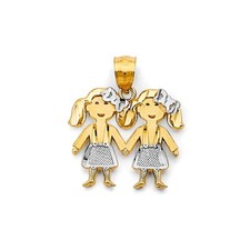Small Tiny 14k Gold Kids Children Girl-Girl Pendant Charm For Necklace or Chain