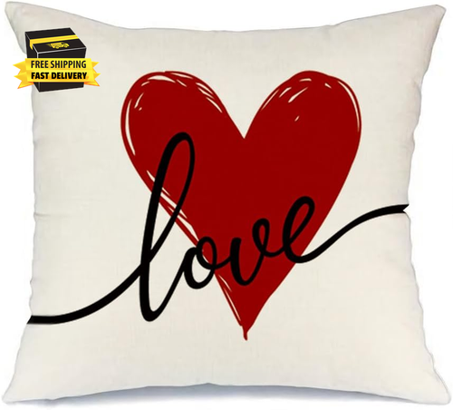 Valentines Pillow Covers 18X18 Inch,Red Heart Decor Throw Pillow Covers,Love Val